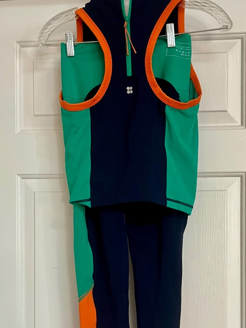 Sweaty Betty Top & Leggings Workout 2 Piece Set Color Block Navy Green Orange XS